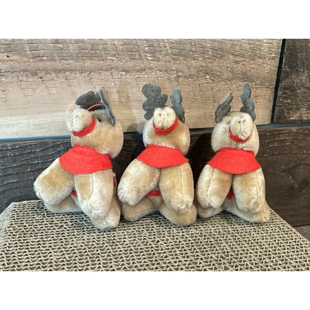 Vintage 1985 McDonalds Coca Cola Plush Reindeer Christmas Tree Ornament Lot Of 3